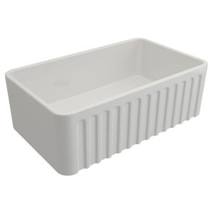 Kit-Novi 75X46 Fireclay Butler Sink - Gloss White With Overflow Included Waste