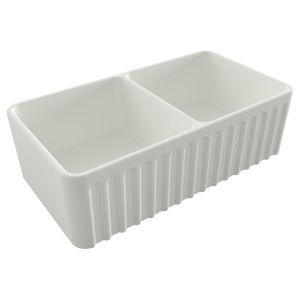 Kit-Novi 85X46 Fireclay Butler Sink - Matte White With Overflow Included Waste