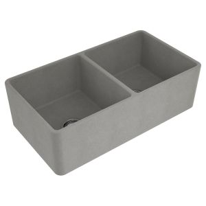 Kit-Novi 85X46 Fireclay Butler Sink - Concrete Look With Overflow Included Waste