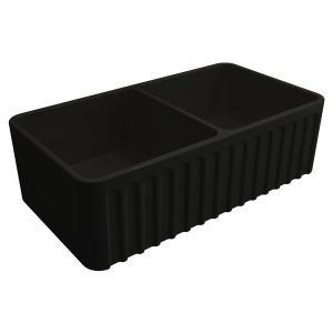 Kit-Novi 85X46 Fireclay Butler Sink - Matte Black With Overflow Included Waste