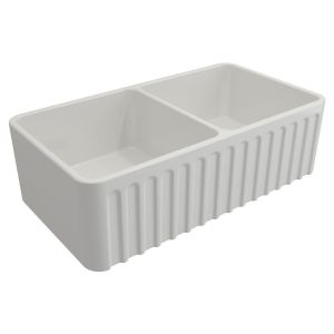 Kit-Novi 85X46 Fireclay Butler Sink - Gloss White With Overflow Included Waste