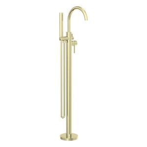 Mecca Round Freestanding Mixer With Hand Shower in Brushed Gold