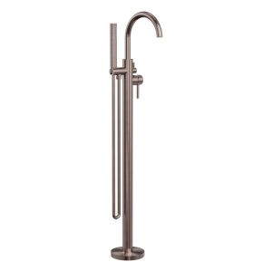 Mecca Round Freestanding Mixer With Hand Shower in Brushed Bronze