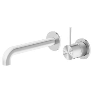 Mecca Wall Basin Mixer Separate Back Plate Handle Up 160mm Spout - Brushed Nickel