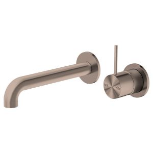 Mecca Wall Basin Mixer Separate Back Plate Handle Up 160mm Spout - Brushed Bronze