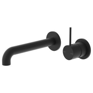 Mecca Wall Basin Mixer Separate Back Plate Handle Up 160mm Spout - Matte Black