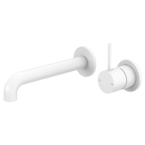 Mecca Wall Basin Mixer Separate Back Plate Handle Up 160mm Spout - Matte White