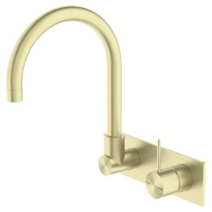 Mecca Wall Basin Mixer Swivel Spout Handle Up - Brushed Gold