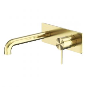 Mecca Wall Basin/Bath Mixer 185mm in Brushed Gold