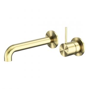 Mecca Wall Basin/Bath Mixer Separate Back Plate Handle Up 120mm in Brushed Gold