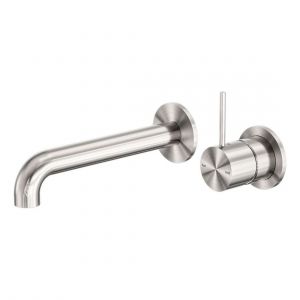 Mecca Wall Basin/Bath Mixer Separate Back Plate Handle Up 120mm in Brushed Nickel