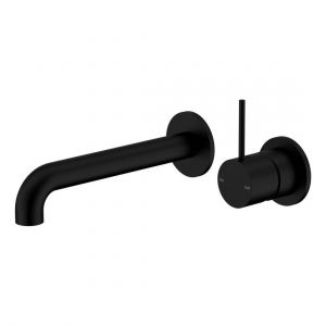 Mecca Wall Basin/Bath Mixer Separate Back Plate Handle Up 120mm in Matte Black