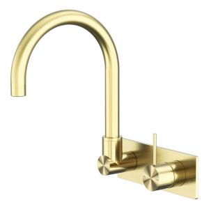Mecca Wall Basin/Bath Mixer Swivel Spout Handle Up in Brushed Gold