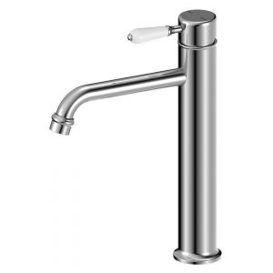 York Straight Tall Basin Mixer With White Porcelain Lever - Chrome