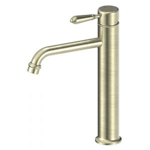 York Straight Tall Basin Mixer With Metal Lever - Aged Brass