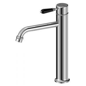 York Straight Tall Basin Mixer With Black Porcelain Lever - Chrome