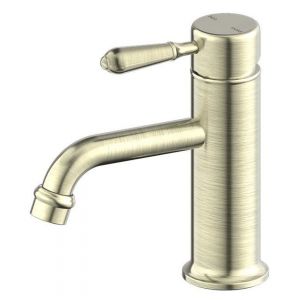 York Straight Basin Mixer With Metal Lever - Aged Brass