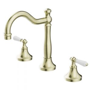 York Basin Set With White Porcelain Lever - Aged Brass
