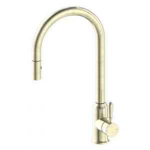 York Pull Out Sink Mixer With Vegie Spray Function With Metal Lever - Aged Brass