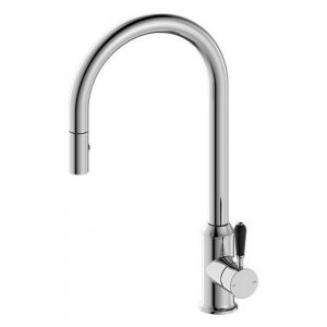 York Pull Out Sink Mixer With Vegie Spray Function With Black Porcelain Lever - Chrome