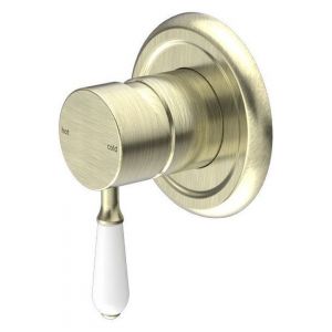York Shower Mixer With White Porcelain Lever - Aged Brass