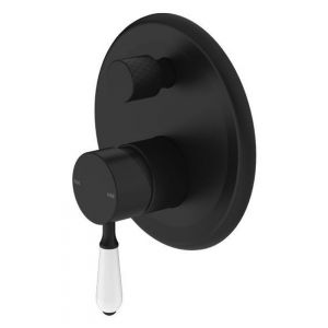 York Shower Mixer With Divertor With White Porcelain Lever - Matte Black