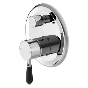 York Shower Mixer With Divertor With Black Porcelain Lever - Chrome