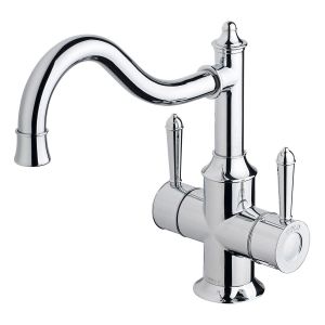 Nostalgia Twin Handle Sink Mixer 230mm Shepherds Crook - Chrome