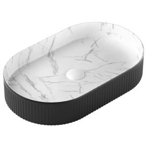Kensington 580X360X100 Oval Basin - Matte Black & White Carrara