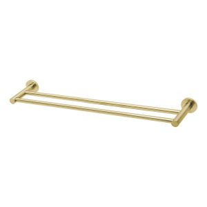 Radii Double Towel Rail 600mm Round Plate - Brushed Gold