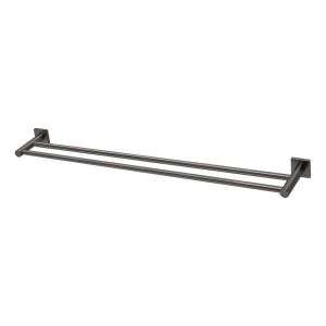 Radii Double Towel Rail 800mm Square Plate - Brushed Carbon