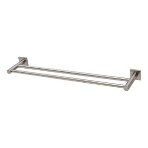 Radii Double Towel Rail 600mm Square Plate - Brushed Nickel
