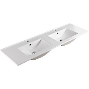 Dolce Full Depth Double Bowl Ceramic Basin-Top 1500mm - 3 Taphole