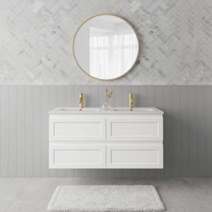 Tiffany 1200mm Double Basin Wall Hung Vanity Cabinet Matte White