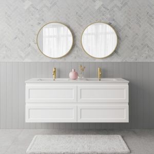 Tiffany 1500mm Double Basin Wall Hung Vanity Cabinet Matte White