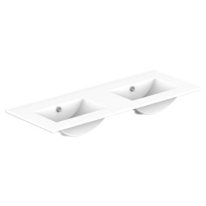 Glacier Ceramic Moulded Top 1200mm Double Bowl 0 Tap Hole in Gloss White