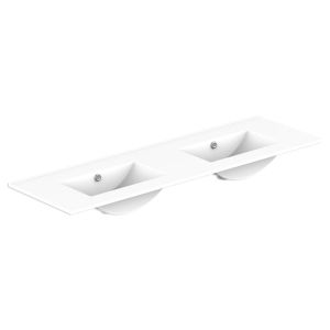 Glacier Ceramic Moulded Top 1500mm Double Bowl 0 Tap Hole in Gloss White