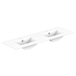 Glacier Ceramic Moulded Top 1500mm Double Bowl 1 Tap Hole in Gloss White