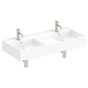 Teorema 1000 Wall Hung Basin Double Bowl in Gloss White