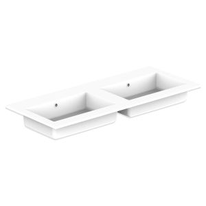 Glacier Cast Marble Moulded Top 1200mm Double Bowl 0 Tap Hole in Gloss White