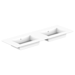 Glacier Cast Marble Moulded Top 1500mm Double Bowl 0 Tap Hole in Gloss White