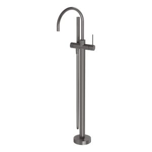 Vivid Slimline Floor Mounted Bath Mixer with Hand Shower - Brushed Carbon
