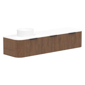 Waverley 1800mm Prime Oak Woodmatt Wall Hung Cabinet, Right Offset Bowl